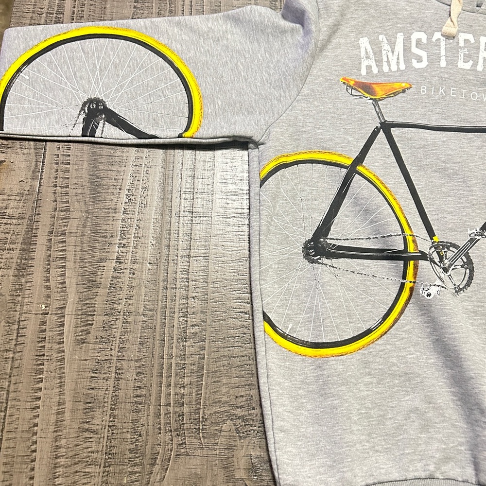 Fox Originals Gray Hoodie with Giant Bicycle and Yellow Accents - Picture 4 of 8
